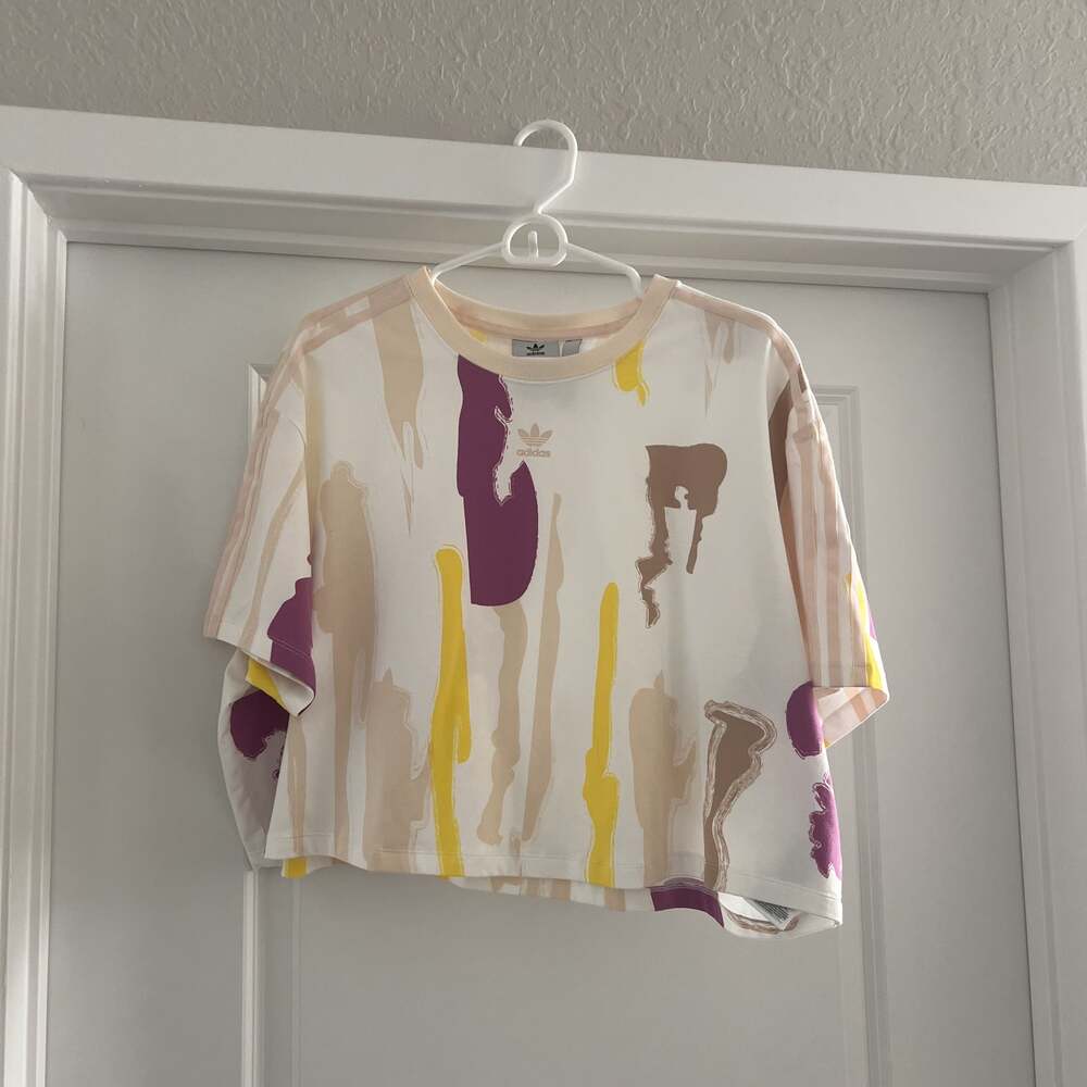 adidas Originals x Thebe Magugu cropped T-shirt in white with all over print